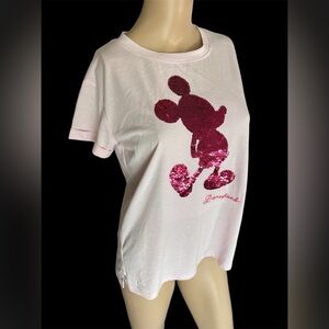 Disney Parks Pink Double Sided Sequin Mickey Mouse T-Shirt Ladies Size S Fandom